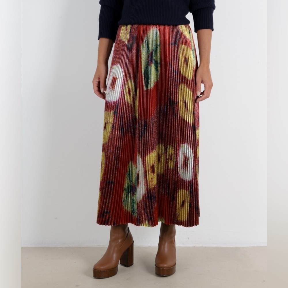 NWT Ulla Johnson Rami Satin Pleated Accordion A Line Midi Maxi Skirt Sunsprite - Picture 7 of 16